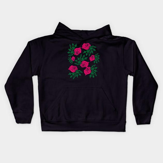 Rose Floral Line Art Pattern Kids Hoodie by Alex